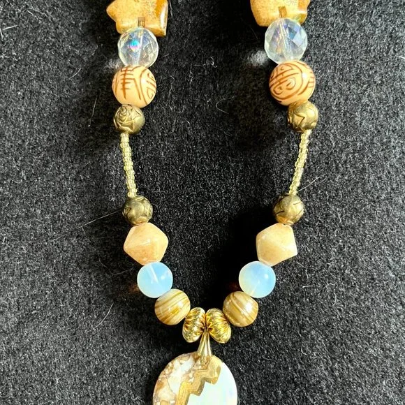 Distinctive Beaded Necklace with Bear Totem Fetish and Painted Pendant - Picture 4 of 8